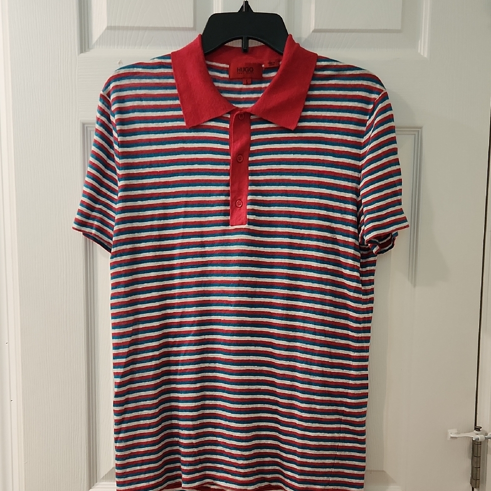 Hugo Boss Nautical Red Stripe Polo Shirt Men's Size L